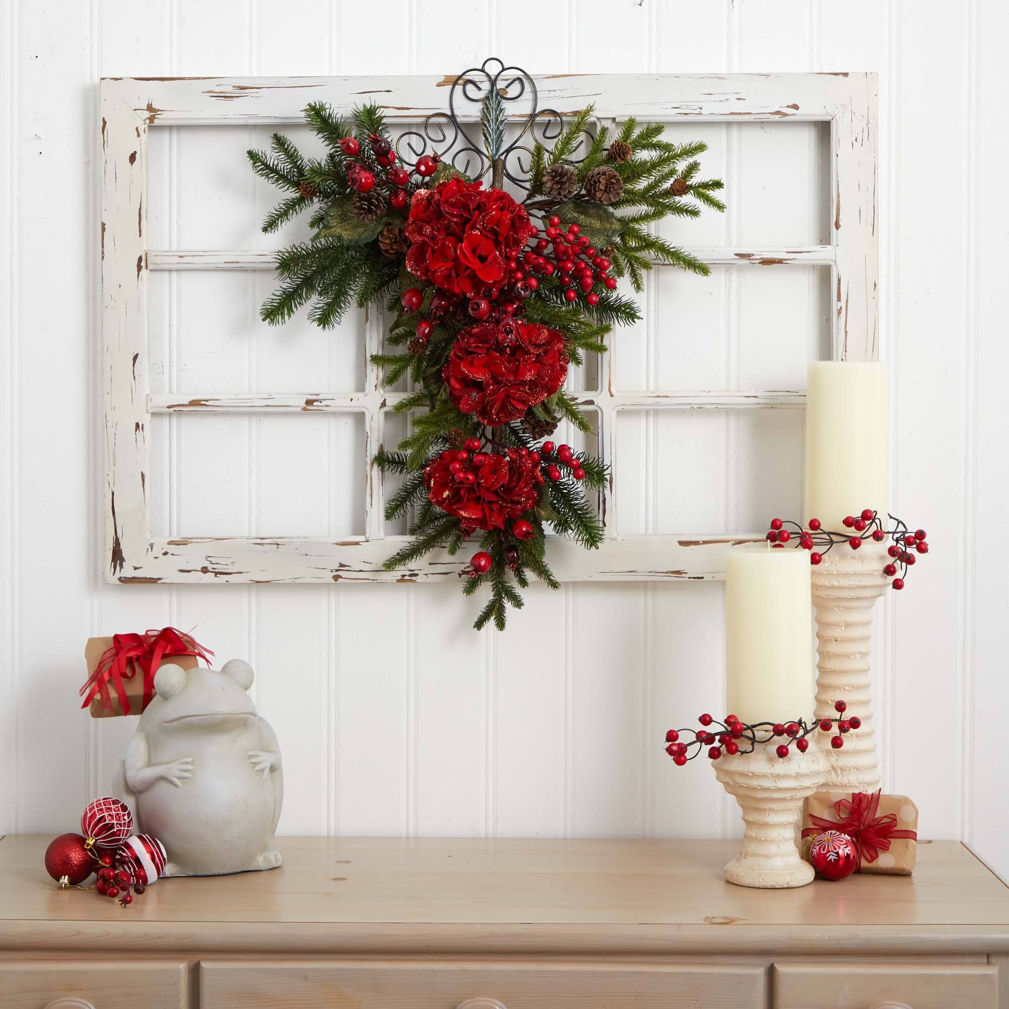 2.25ft. Christmas Hydrangea Teardrop Swag